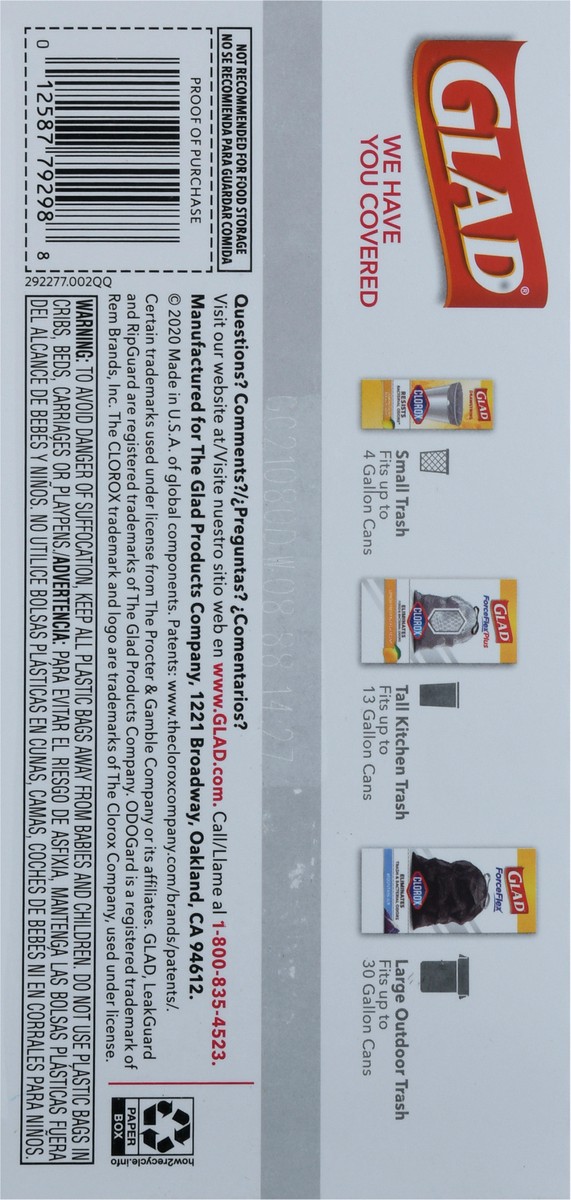 slide 4 of 8, Glad ForceFlexPlus with Clorox Tall Kitchen Mountain Air Trash Bags, 34 ct