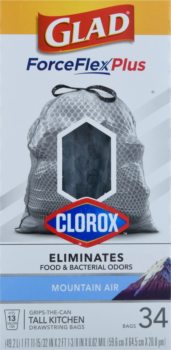 slide 6 of 8, Glad ForceFlexPlus with Clorox Tall Kitchen Mountain Air Trash Bags, 34 ct