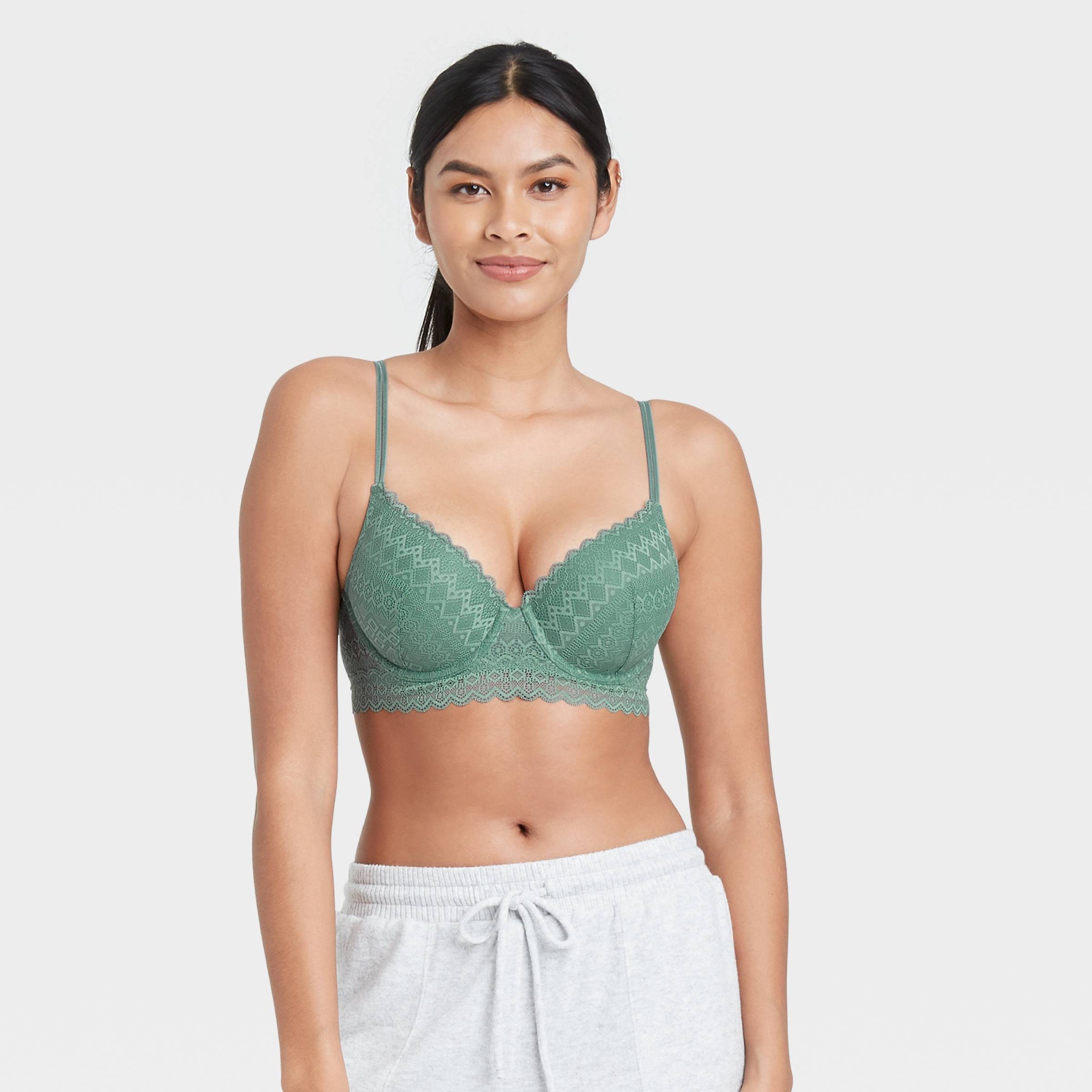 Women's Lace Longline Semi Demi Bra - Auden Moss 38B 1 ct