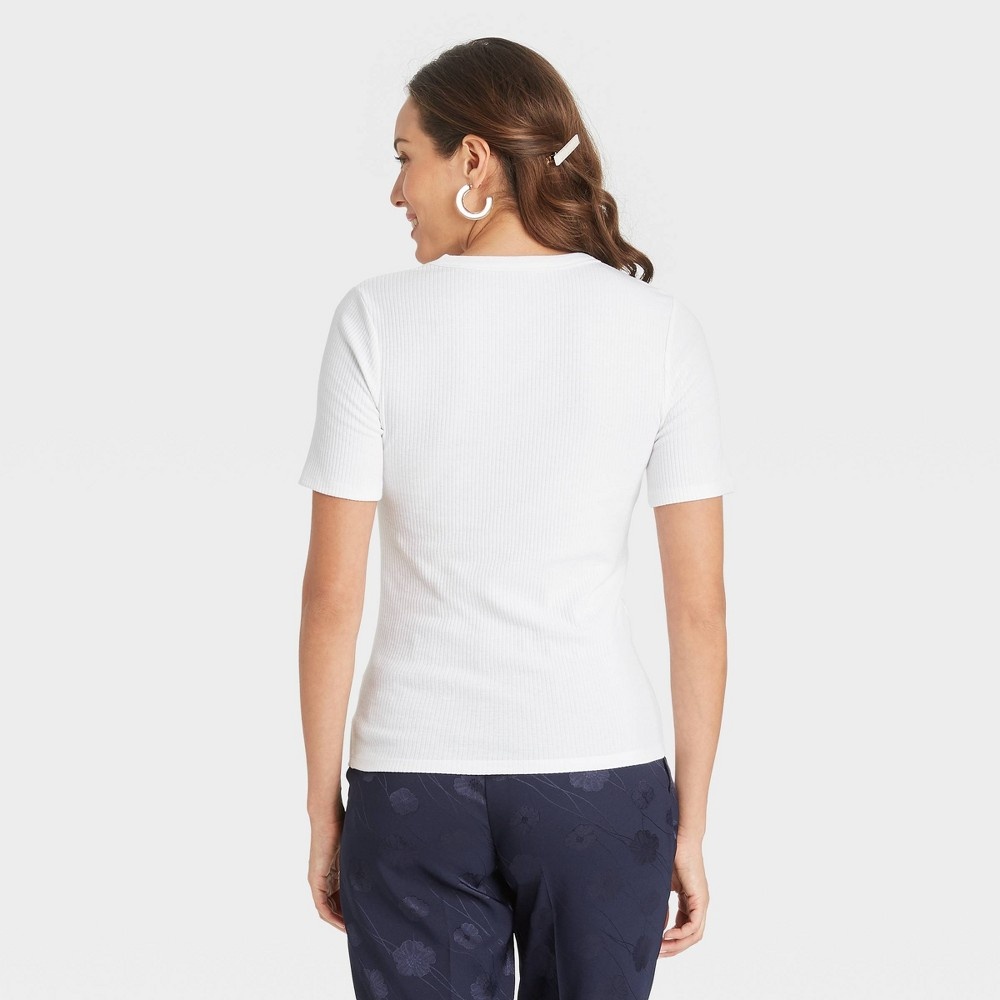 slide 2 of 3, Women's Short Sleeve Ribbed T-Shirt - A New Day White M, 1 ct