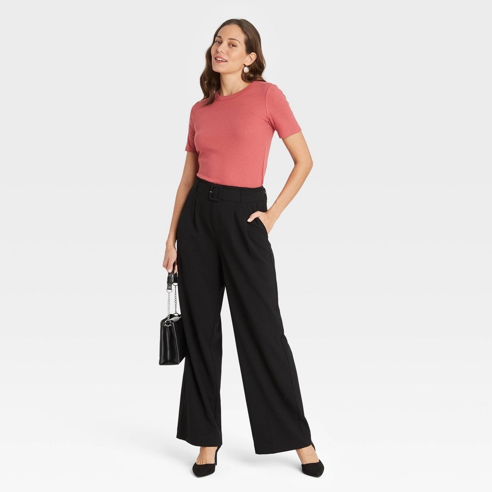 Women's Short Sleeve Ribbed TShirt A New Day Light Rose XXL 1 ct Shipt