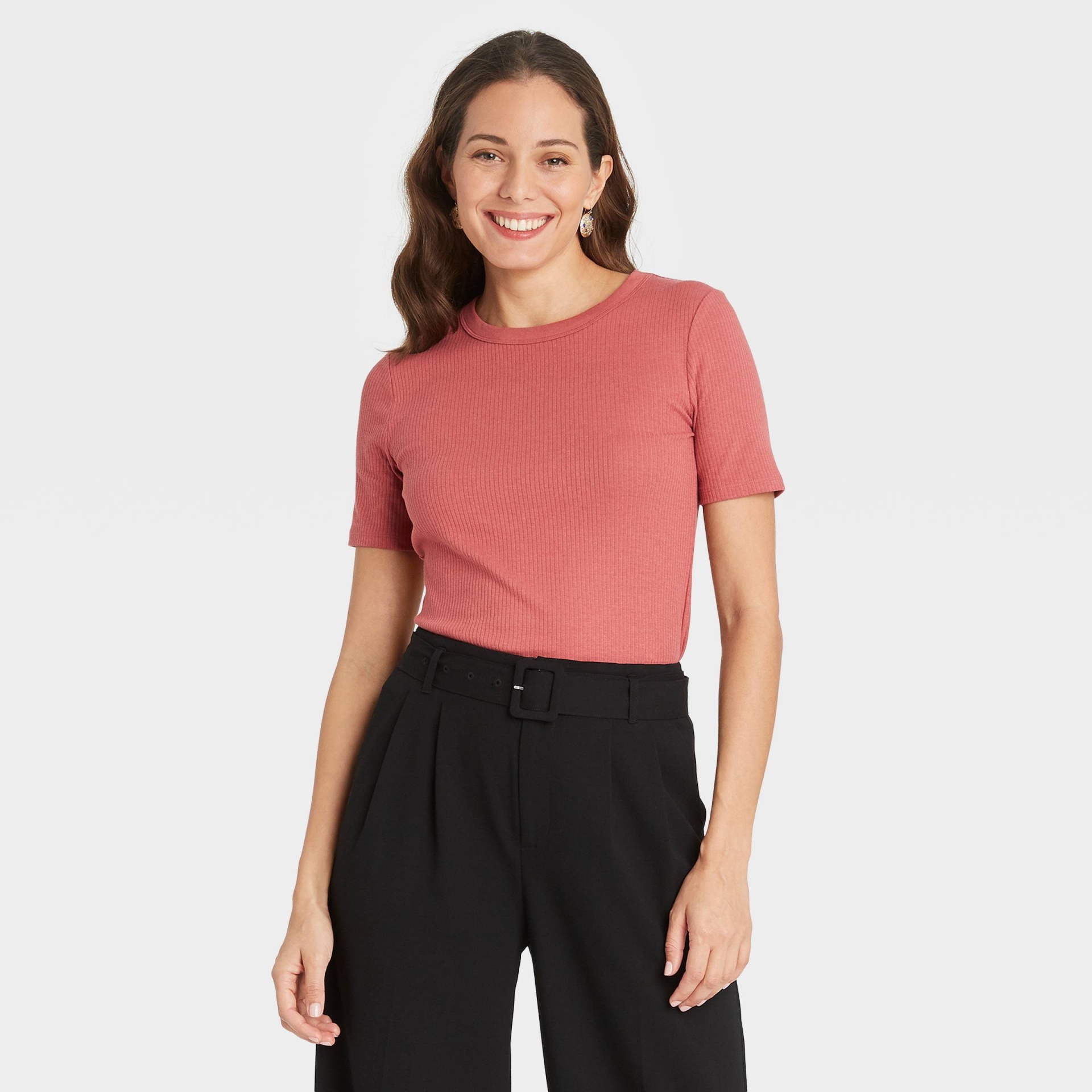 Women's Short Sleeve Ribbed TShirt A New Day Light Rose XXL 1 ct Shipt