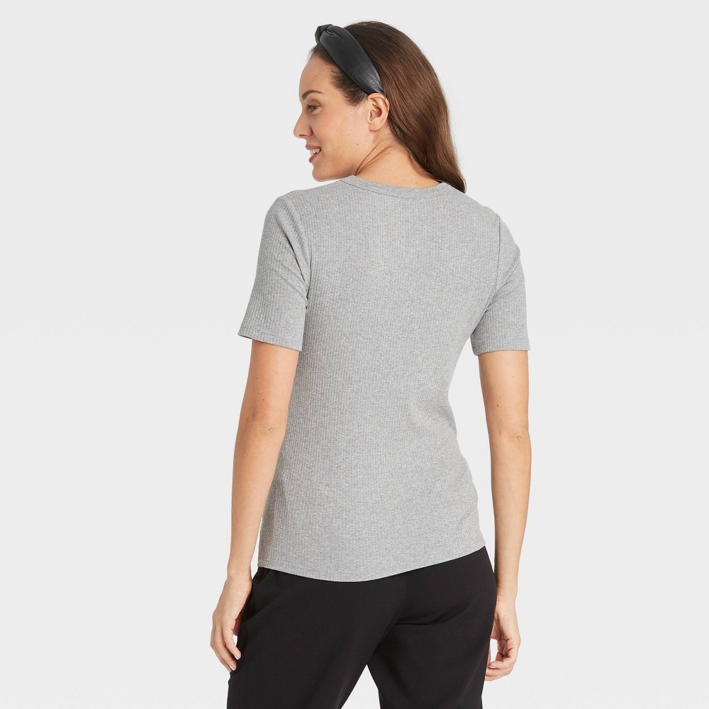 slide 2 of 3, Women's Short Sleeve Ribbed T-Shirt - A New Day Heather Gray S, 1 ct