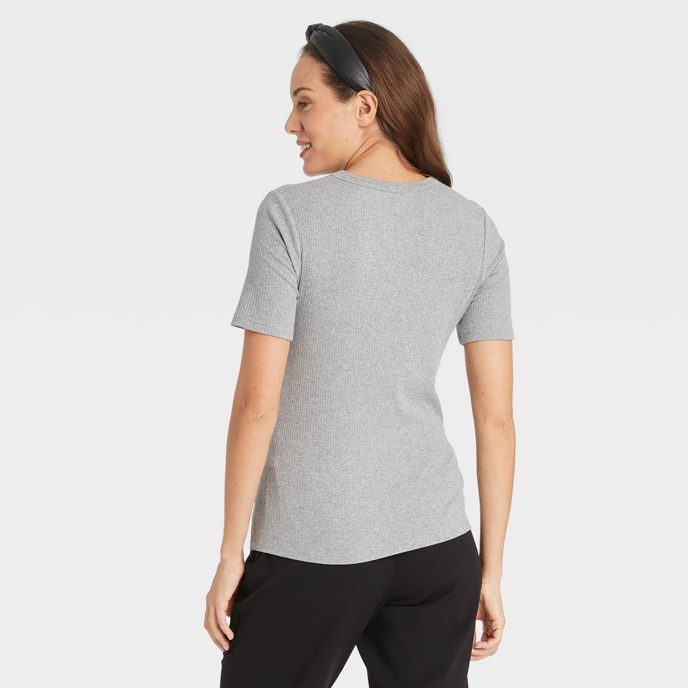 slide 2 of 3, Women's Short Sleeve Ribbed T-Shirt - A New Day Heather Gray L, 1 ct