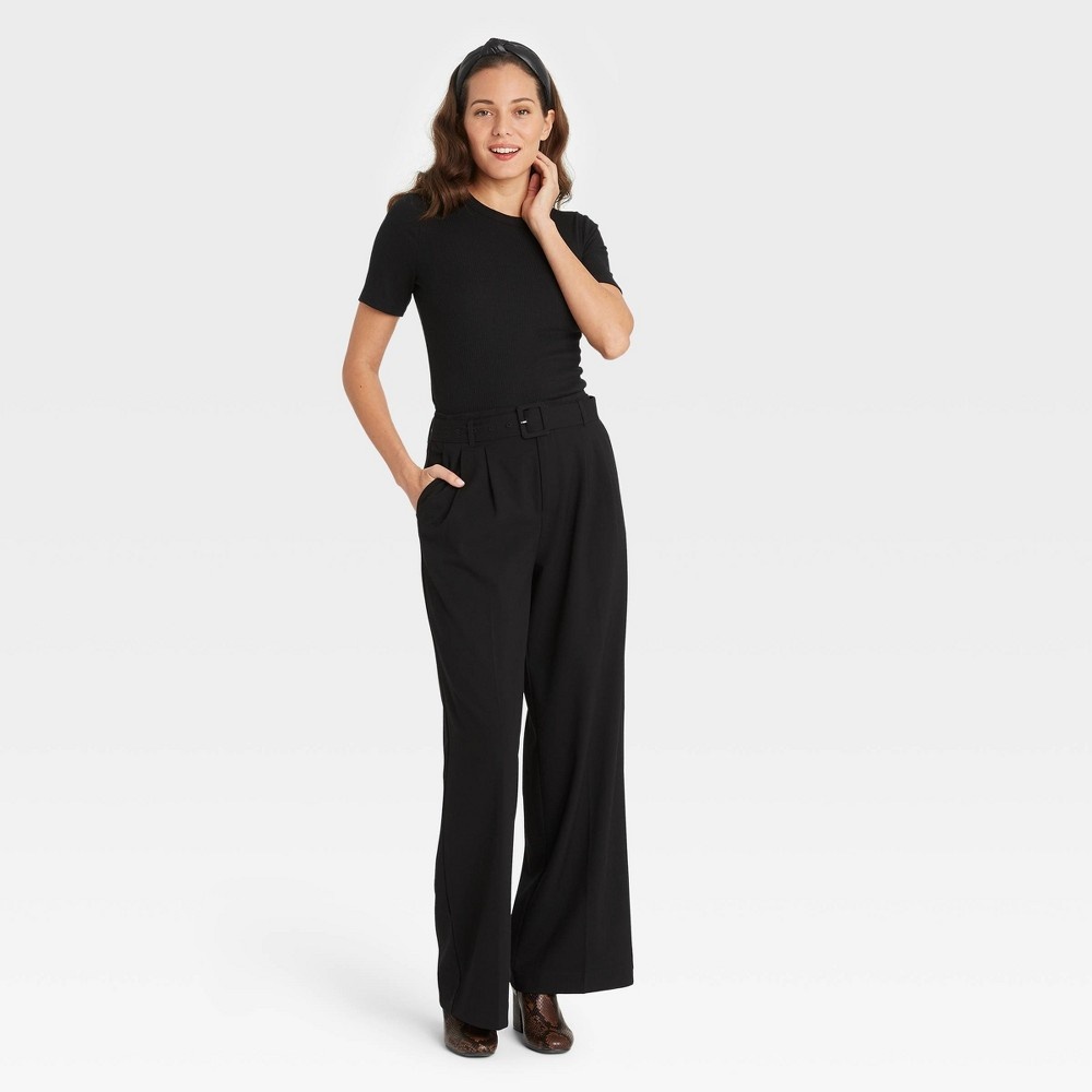 slide 3 of 3, Women's Short Sleeve Ribbed T-Shirt - A New Day Black XS, 1 ct