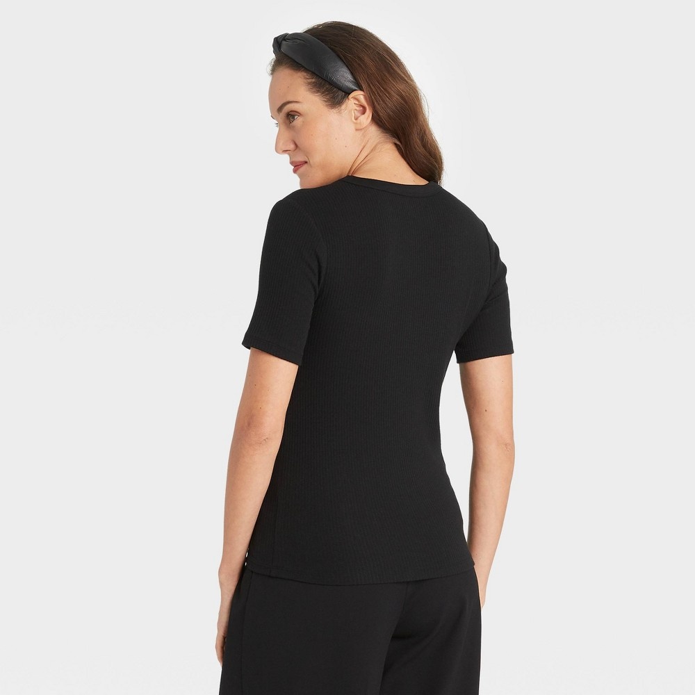 slide 3 of 3, Women's Short Sleeve Ribbed T-Shirt - A New Day Black M, 1 ct
