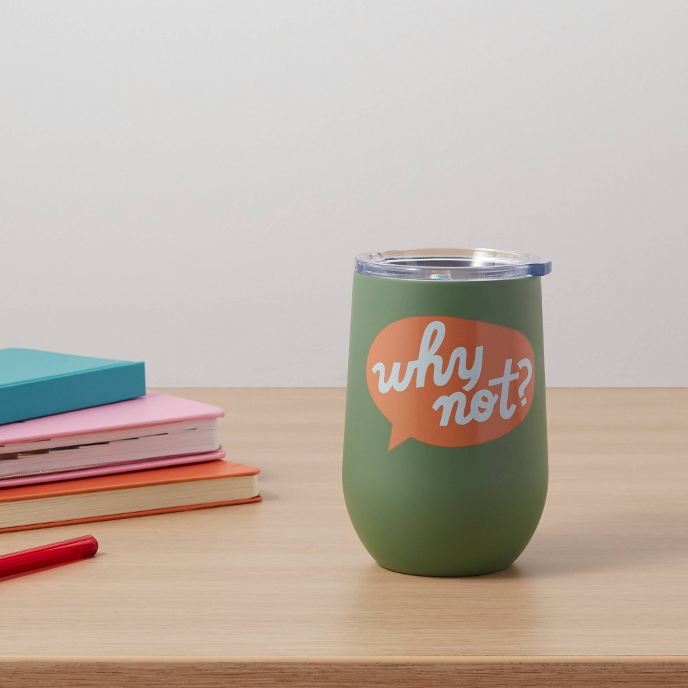 slide 2 of 3, 11oz Stainless Steel Vacuum Wine Tumbler with SAN Slide Lid "Why Not" - Room Essentials, 1 ct