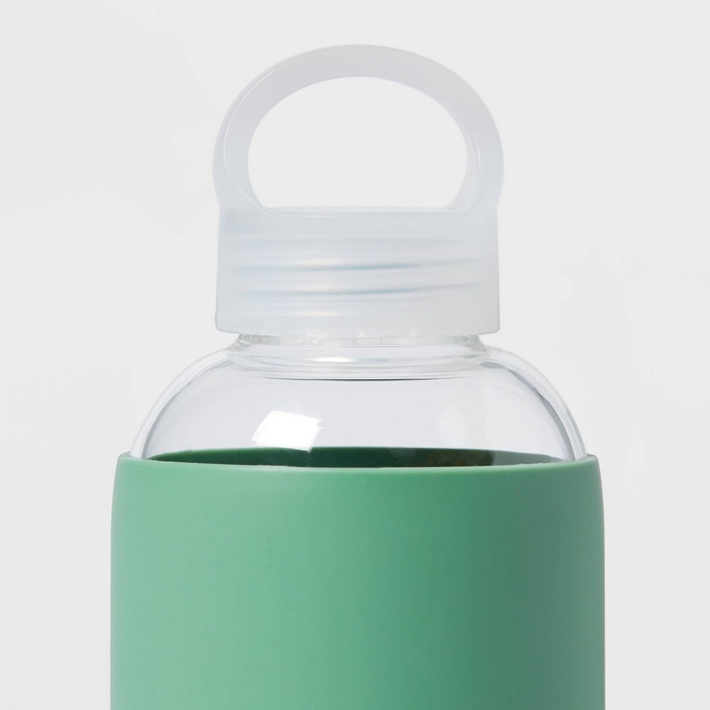 slide 3 of 3, 18oz Borosilicate Glass Water Bottle with PP Lid and Silicone Sleeve Crisp Green - Room Essentials, 1 ct