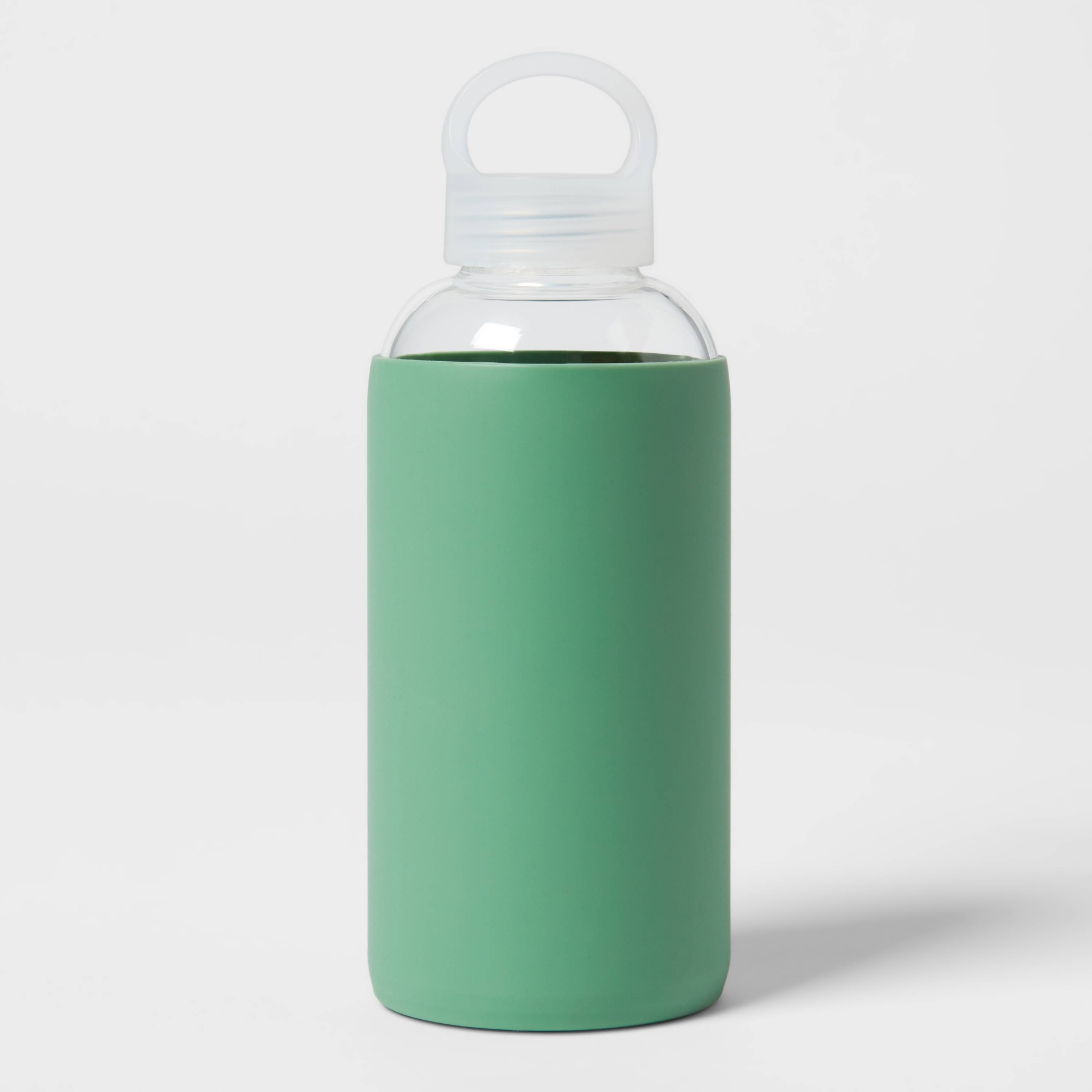 slide 1 of 3, 18oz Borosilicate Glass Water Bottle with PP Lid and Silicone Sleeve Crisp Green - Room Essentials, 1 ct