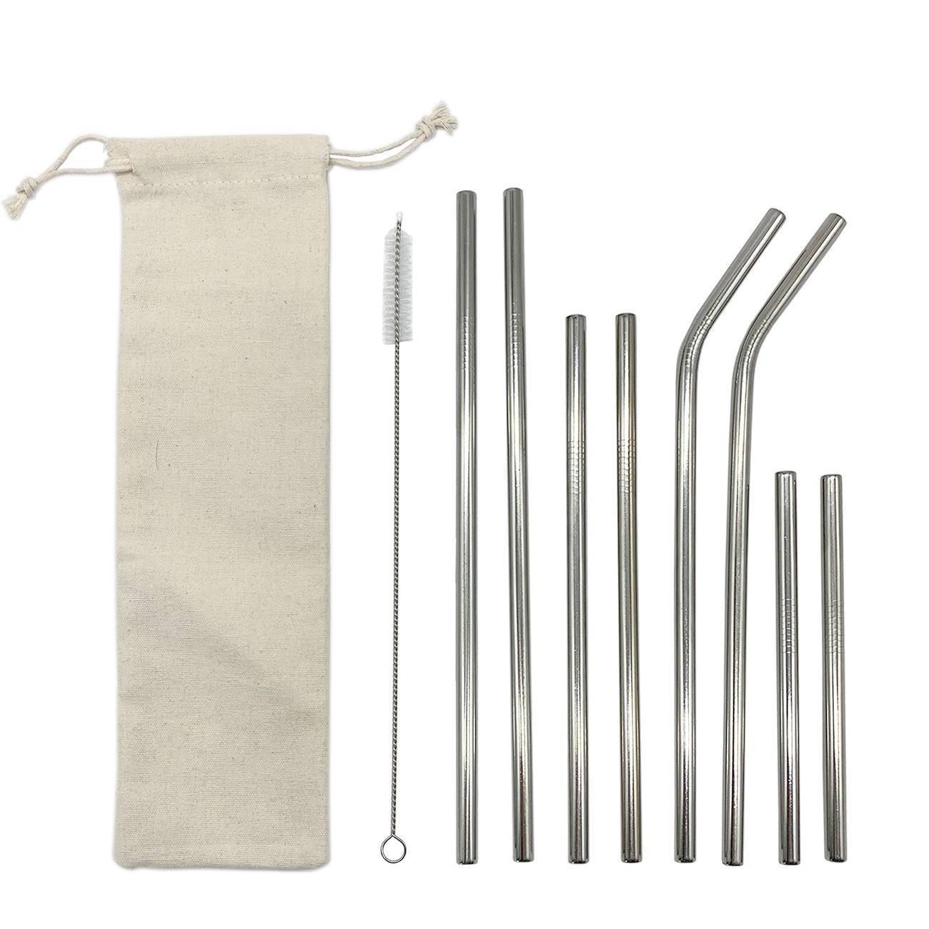slide 1 of 1, Reusbale Straws with Cleaning Brush & Carrying Pouch Stainless Steel - Room Essentials, 8 ct