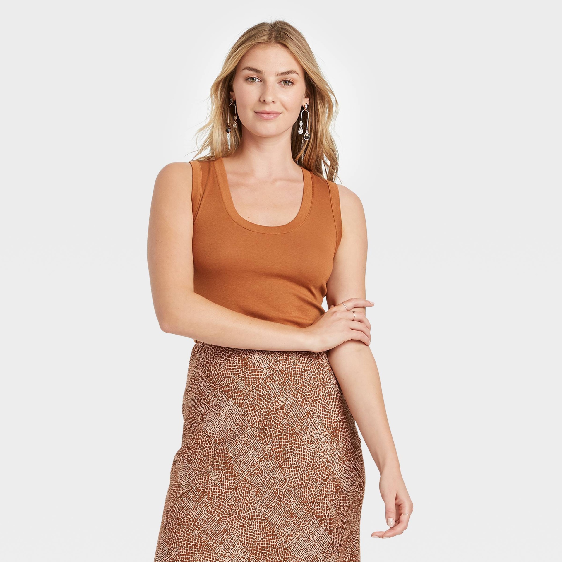 slide 1 of 3, Women's Slim Fit Tank Top - A New Day Brown S, 1 ct