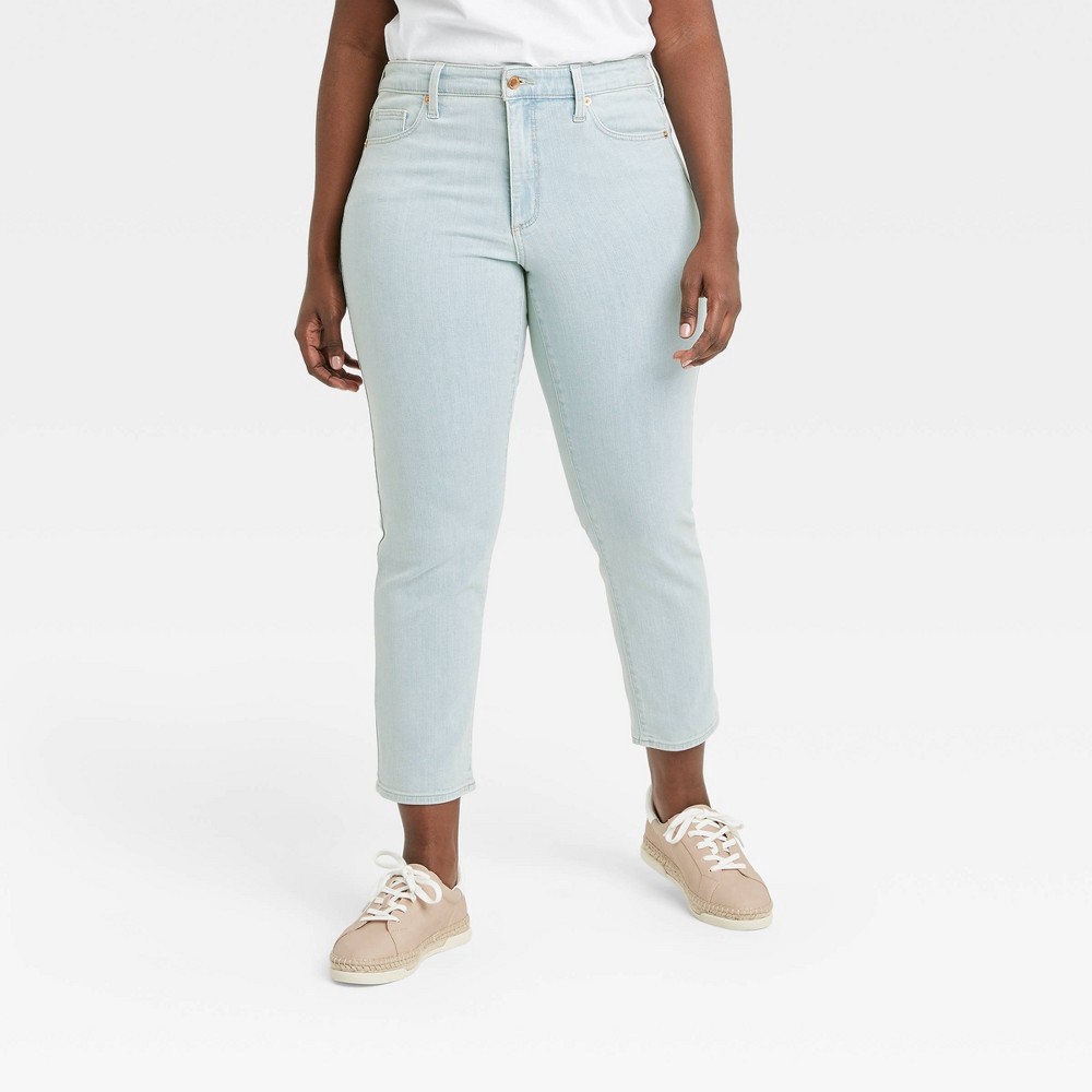 slide 3 of 6, Women's High-Rise Slim Straight Fit Cropped Jeans - Universal Thread Vintage Denim Wash 10 Short, 1 ct