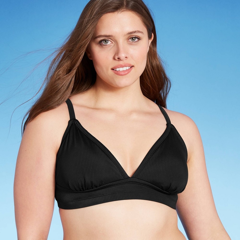 slide 3 of 5, Juniors' Plus Size Ribbed Triangle Bikini Top - Xhilaration Black 16W, 1 ct