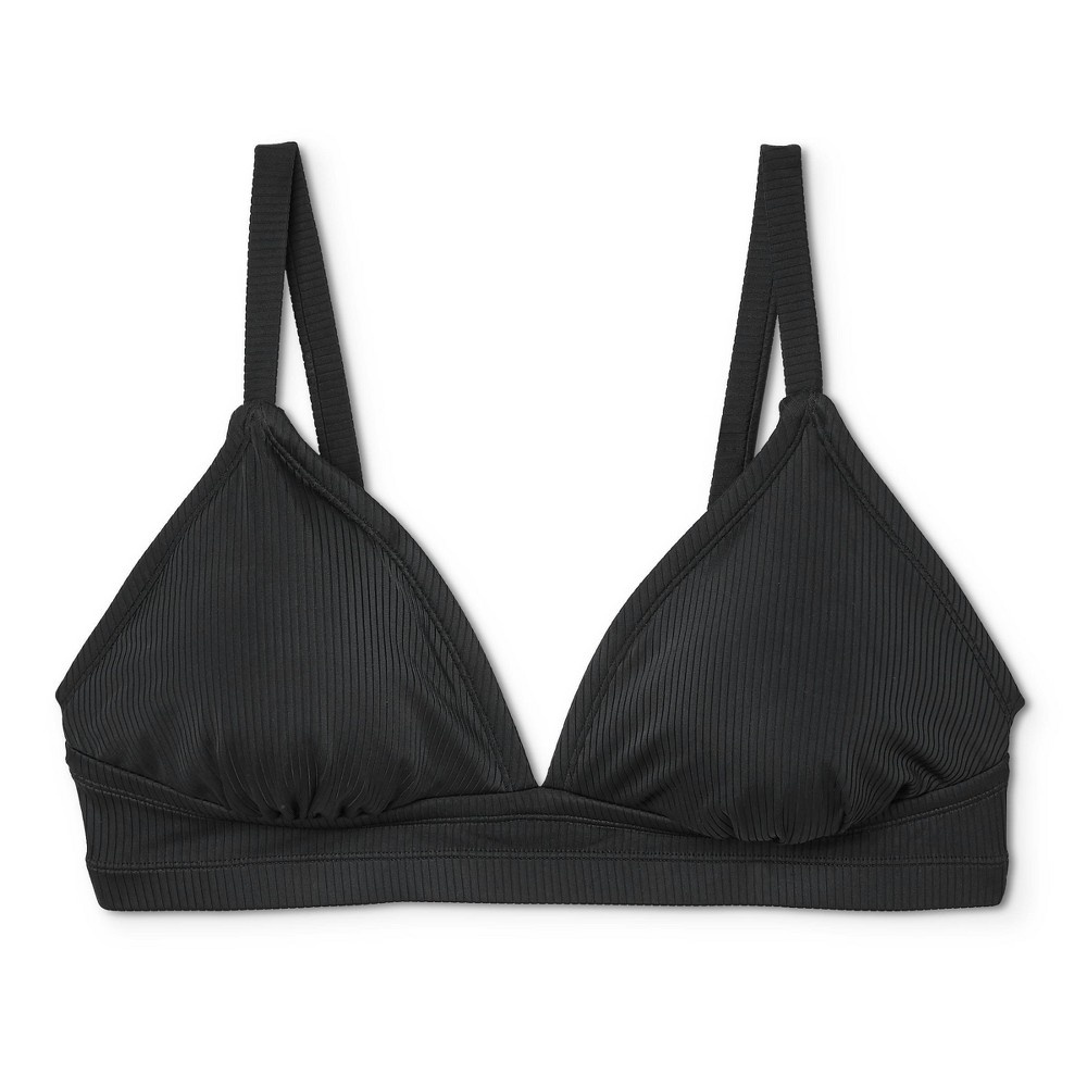 slide 4 of 5, Juniors' Plus Size Ribbed Triangle Bikini Top - Xhilaration Black 16W, 1 ct