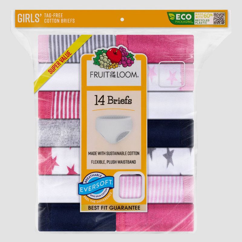 slide 2 of 5, Fruit of the Loom Girls' 14pk Classic Briefs - Colors May Vary 12: Cotton Knit High Rise Underwear, 14 ct