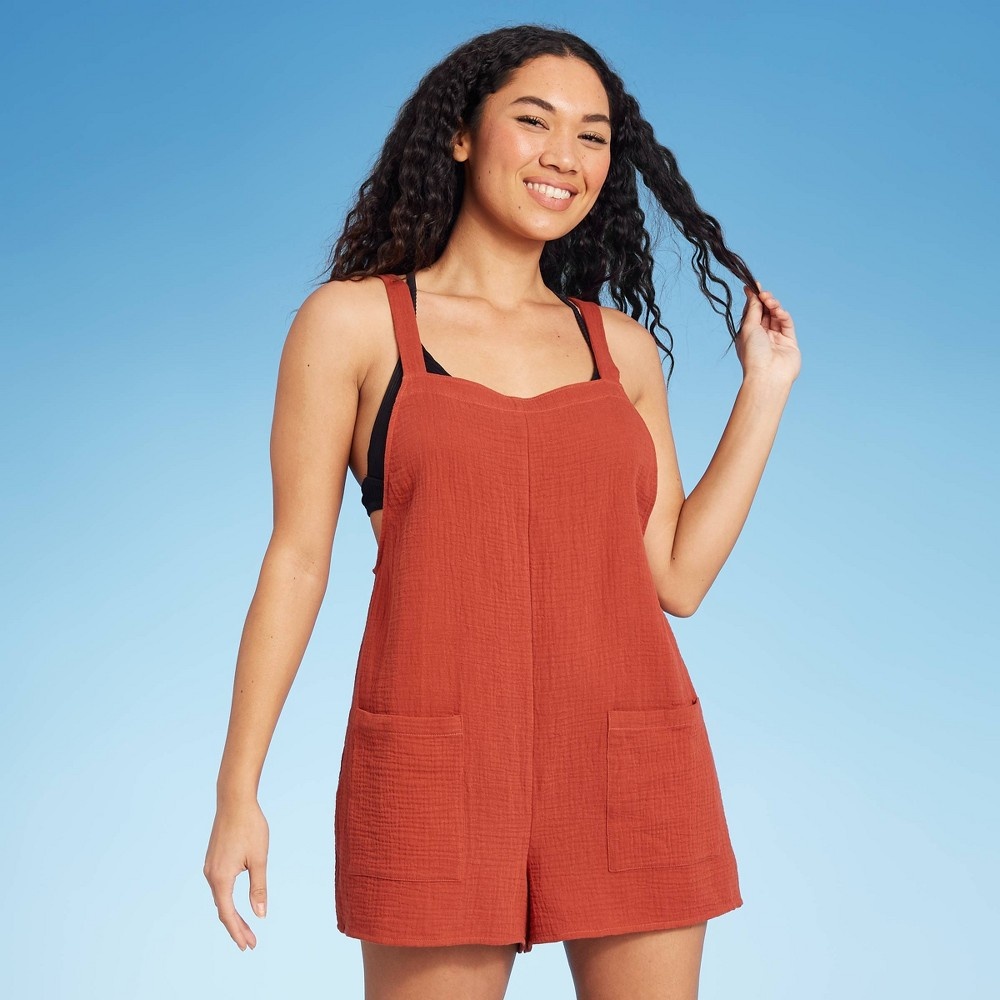 slide 3 of 4, Juniors' Cover Up Romper - Xhilaration Rust S, 1 ct