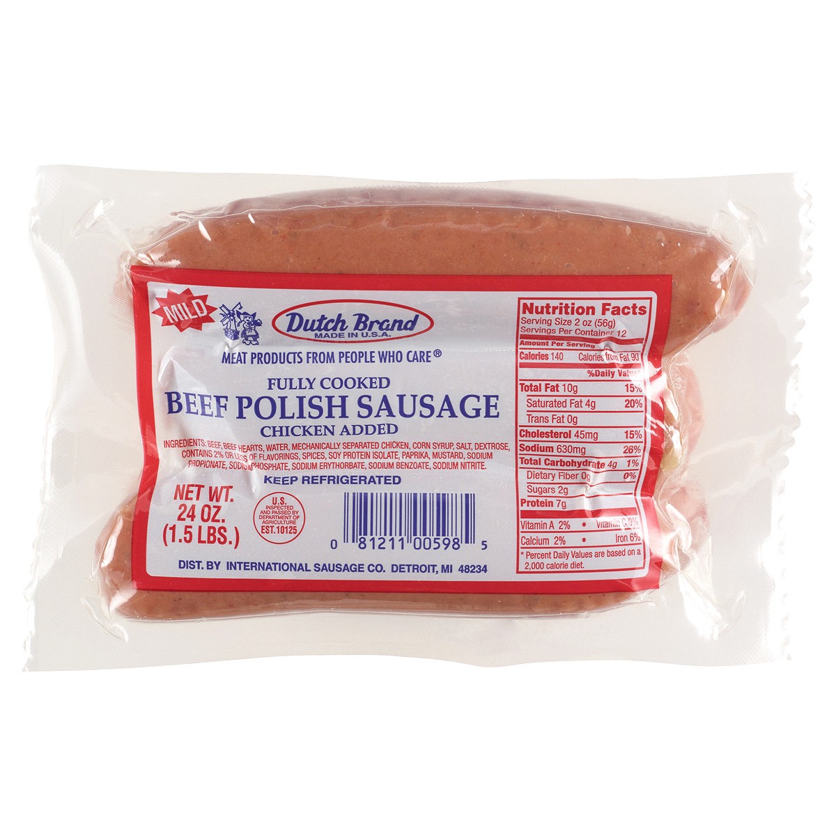 slide 1 of 1, Dutch Brand Beef Polish Sausage, 24 oz