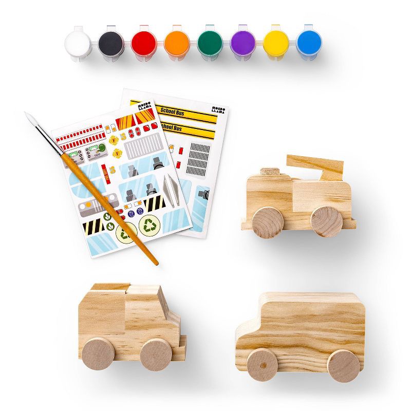 slide 2 of 8, Paint-Your-Own Wooden Vehicles - Mondo Llama™: DIY Art Kit with Stickers & Acrylic Paint for Kids 4+, 1 ct