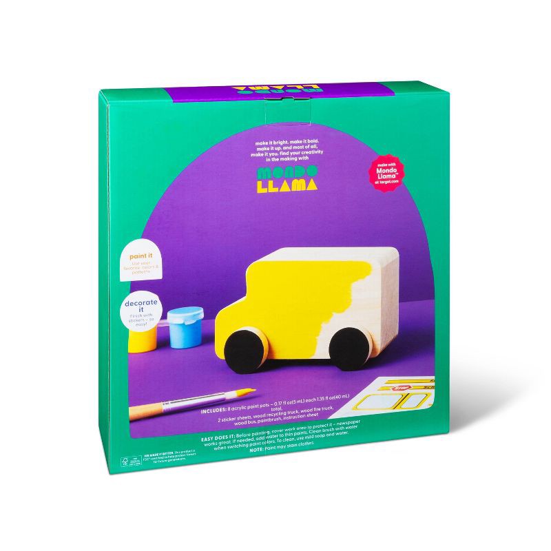 slide 3 of 8, Paint-Your-Own Wooden Vehicles - Mondo Llama™: DIY Art Kit with Stickers & Acrylic Paint for Kids 4+, 1 ct