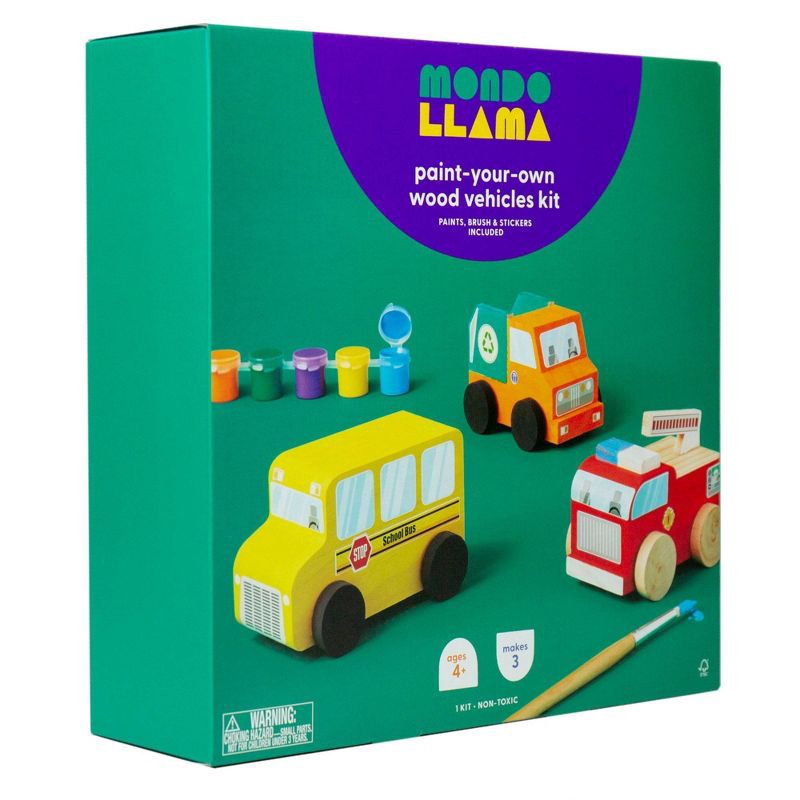 slide 4 of 8, Paint-Your-Own Wooden Vehicles - Mondo Llama™: DIY Art Kit with Stickers & Acrylic Paint for Kids 4+, 1 ct