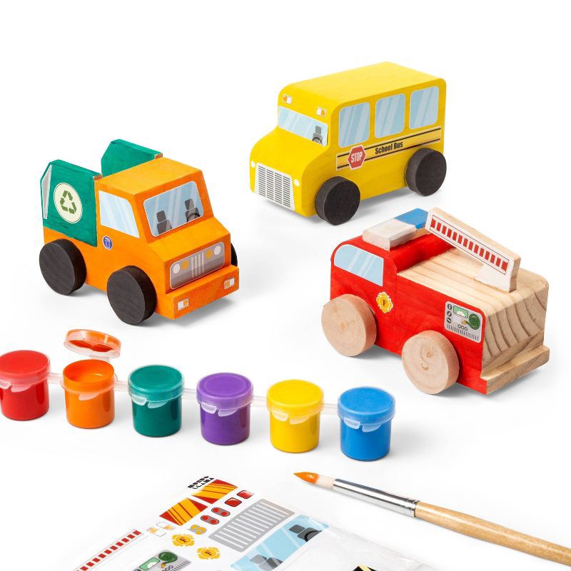 slide 6 of 8, Paint-Your-Own Wooden Vehicles - Mondo Llama™: DIY Art Kit with Stickers & Acrylic Paint for Kids 4+, 1 ct