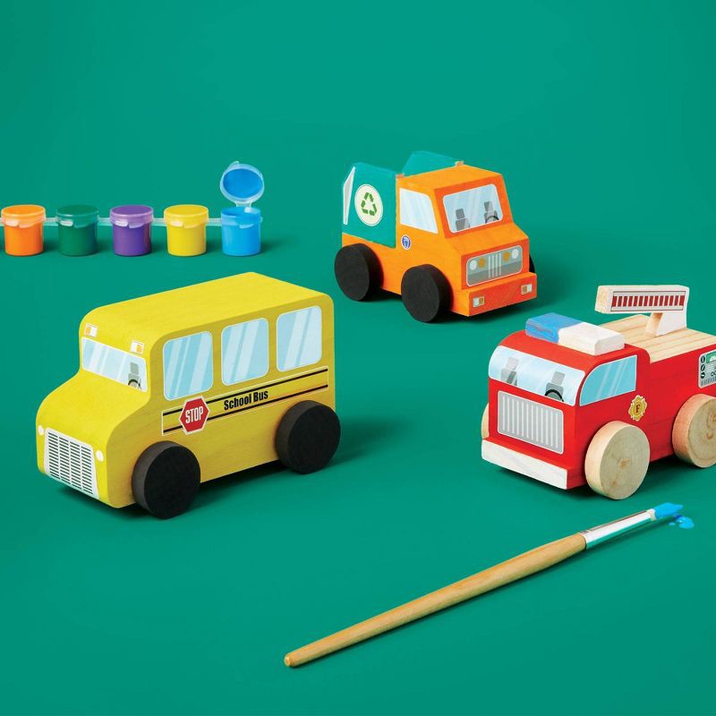 slide 7 of 8, Paint-Your-Own Wooden Vehicles - Mondo Llama™: DIY Art Kit with Stickers & Acrylic Paint for Kids 4+, 1 ct