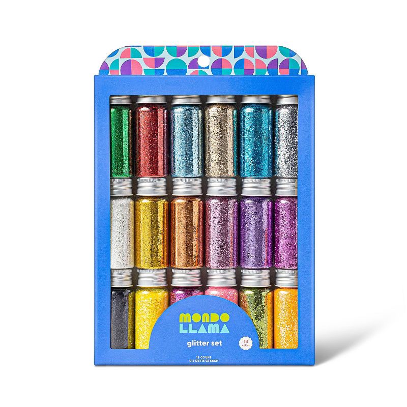 slide 1 of 4, 18ct Glitter Set - Mondo Llama™: Multicolor Craft Embellishments, Loose PET Material, 6+ Years, 18 Pieces, 18 ct