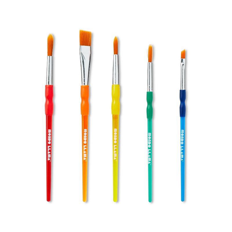 slide 2 of 5, 5ct Paintbrush Set - Mondo Llama™: Multicolor Artist Brushes for Watercolor, Round & Flat, 6.25" Length, 5 ct