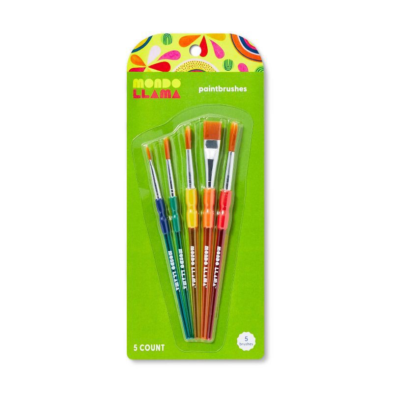 slide 1 of 5, 5ct Paintbrush Set - Mondo Llama™: Multicolor Artist Brushes for Watercolor, Round & Flat, 6.25" Length, 5 ct