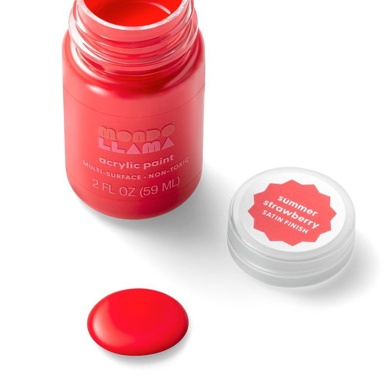 slide 2 of 3, 2 fl oz Satin Acrylic Paint Red - Mondo Llama™: Multi-Surface, Non-Toxic, Water-Based Craft Paint, 2 fl oz