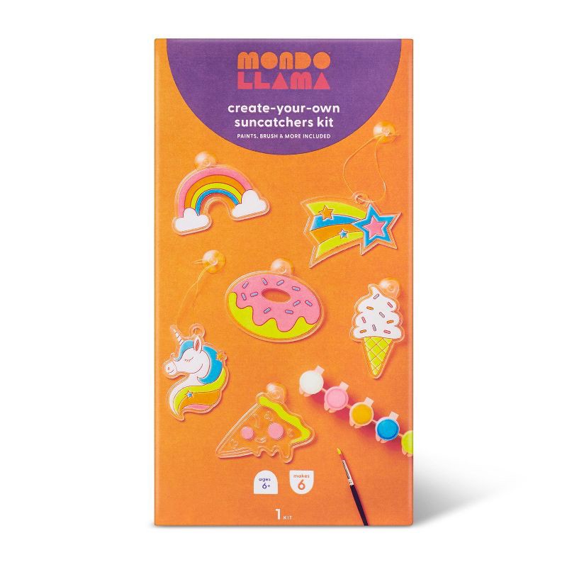 slide 1 of 4, Create-Your-Own Suncatchers Kit - Mondo Llama™: DIY Painting Craft Kit for Kids, Includes 2 Brushes, 20 Pieces, Ages 6+, 20 ct