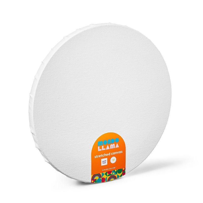 slide 1 of 3, 10" Round Stretched Canvas White - Mondo Llama™, 1 ct