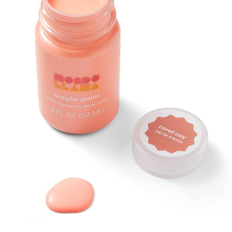 slide 2 of 3, 2 fl oz Satin Acrylic Paint Coral - Mondo Llama™: Multi-Surface, Non-Toxic, Water-Based Craft Paint, Age 13+, 2 fl oz