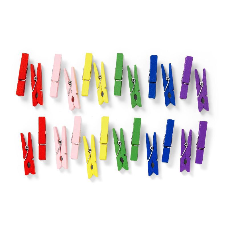 slide 2 of 3, 40ct Wood Clothespins - Mondo Llama™: Multicolor Brights, Small Wooden Clips, Multipurpose Household Use, 40 ct