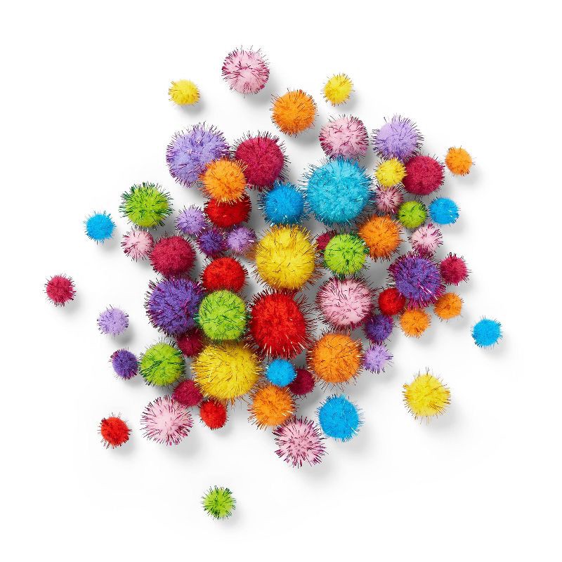slide 2 of 3, 100ct Sparkle Pom-Poms - Mondo Llama™: Multicolor Craft Embellishments, PET & Polypropylene, Ages 6+, 100 Pieces, 100 ct