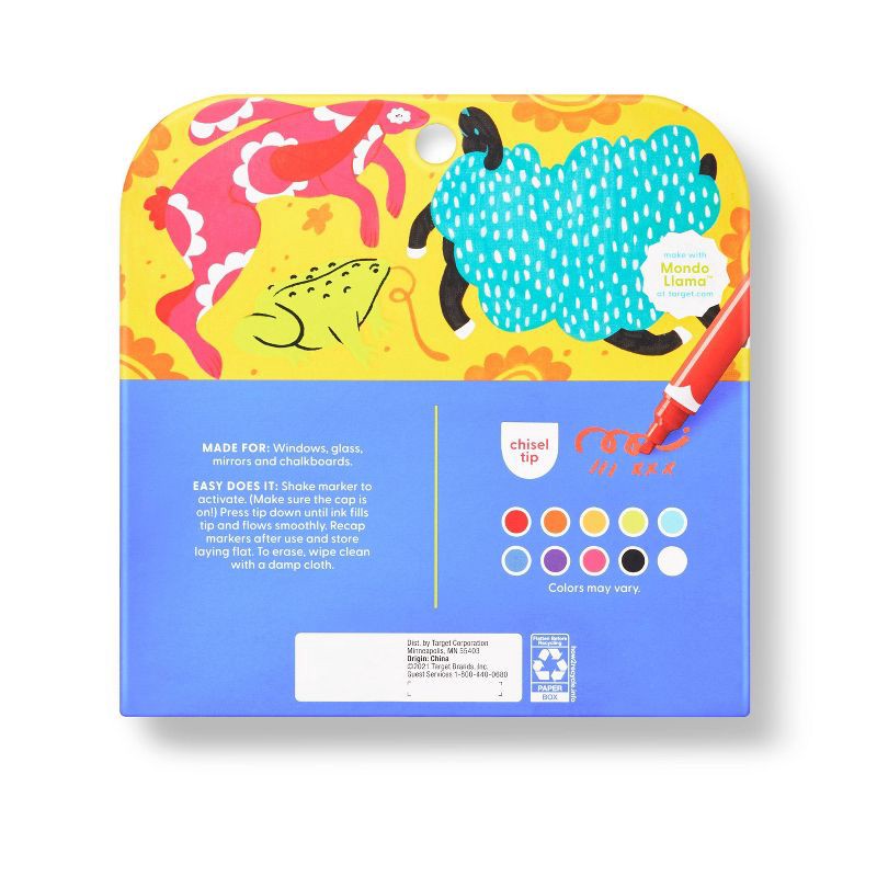 slide 3 of 5, 10ct Erasable Chalk Paint Markers Chisel Tip - Mondo Llama™: Multicolored Liquid Chalkboard & Window Markers, 10 ct