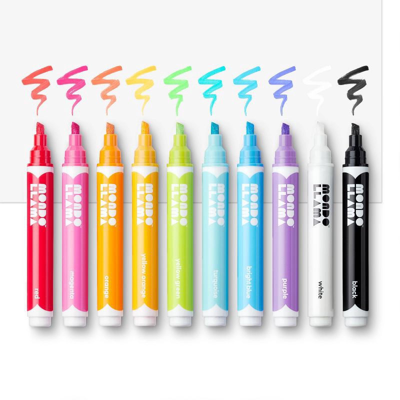 slide 4 of 5, 10ct Erasable Chalk Paint Markers Chisel Tip - Mondo Llama™: Multicolored Liquid Chalkboard & Window Markers, 10 ct