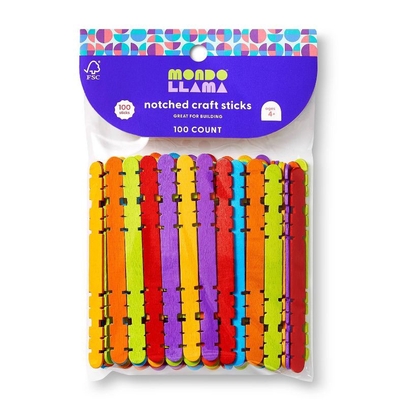 slide 1 of 3, 100ct Notched Craft Sticks - Mondo Llama™, 100 ct