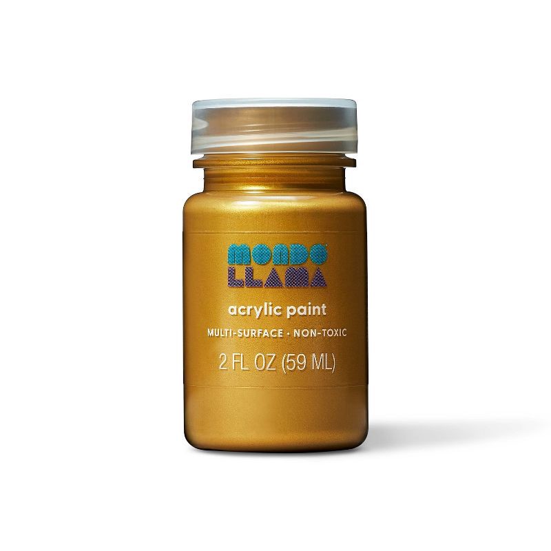 slide 1 of 3, 2 fl oz Metallic Acrylic Paint Gold - Mondo Llama™: Water-Based, Non-Toxic, Multi-Surface Craft Paint, Ages 13+, 2 fl oz
