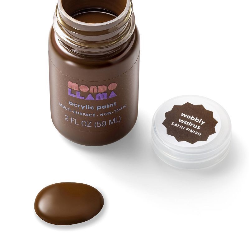 slide 2 of 3, 2 fl oz Satin Acrylic Paint Dark Chocolate - Mondo Llama™: Multi-Surface, Non-Toxic, Water-Based Craft Paint, 2 fl oz