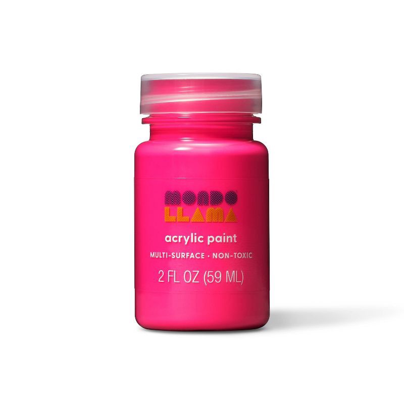 slide 1 of 3, 2 fl oz Neon Acrylic Paint Pink - Mondo Llama™: Multi-Surface, Non-Toxic, Water-Based Craft Paint, 2 fl oz