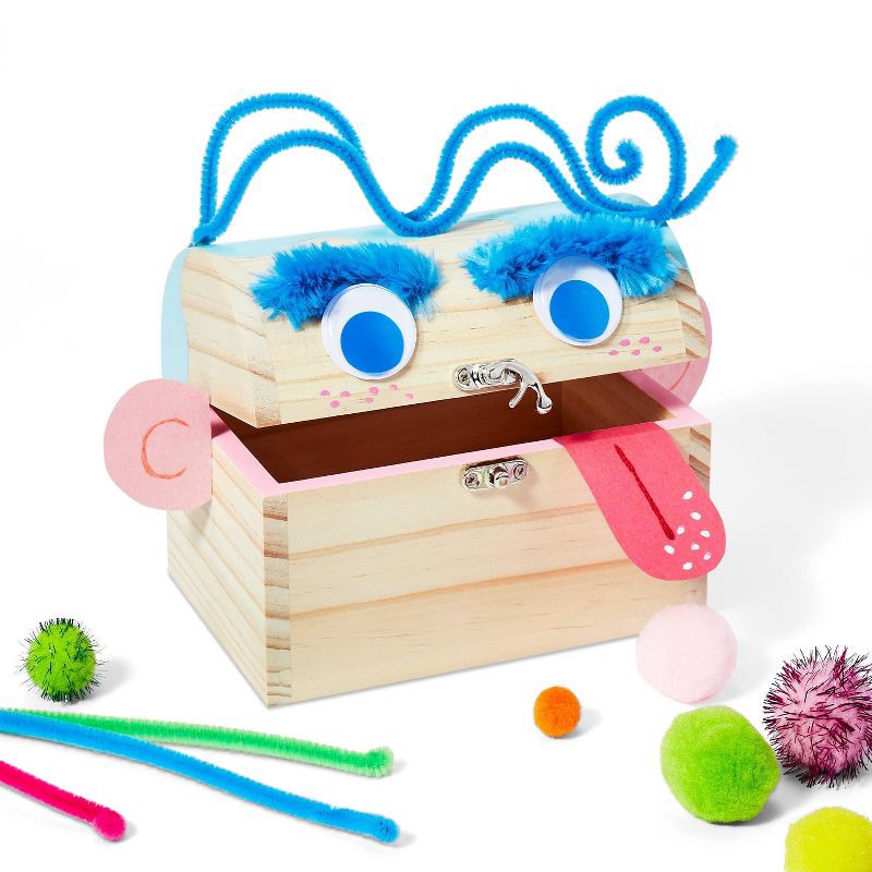 slide 3 of 3, Wood Treasure Chest Box - Mondo Llama™: Unfinished Wooden Craft, DIY Project, 6"x4"x4.7", 1 ct