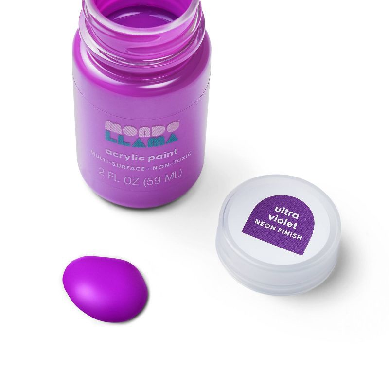 slide 2 of 3, 2 fl oz Neon Acrylic Paint Purple - Mondo Llama™: Multi-Surface, Non-Toxic, Water-Based Craft Paint, 2 fl oz