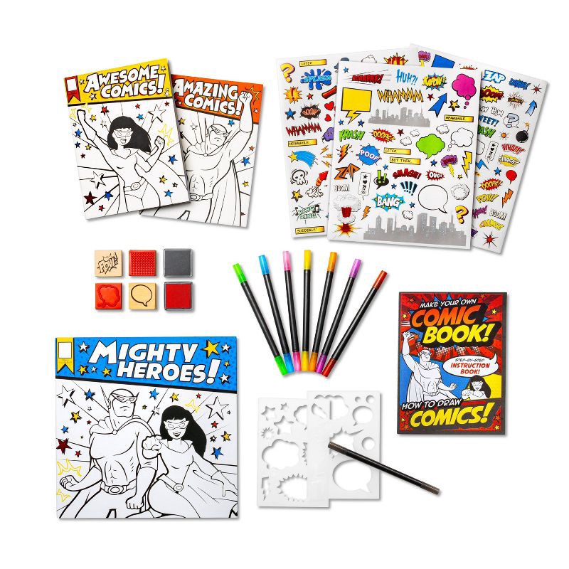 slide 2 of 7, Create-Your-Own Superhero Comic Books Kit - Mondo Llama™: DIY Art Kit for Designing Superhero Comics, Includes Markers & Stickers, 1 ct