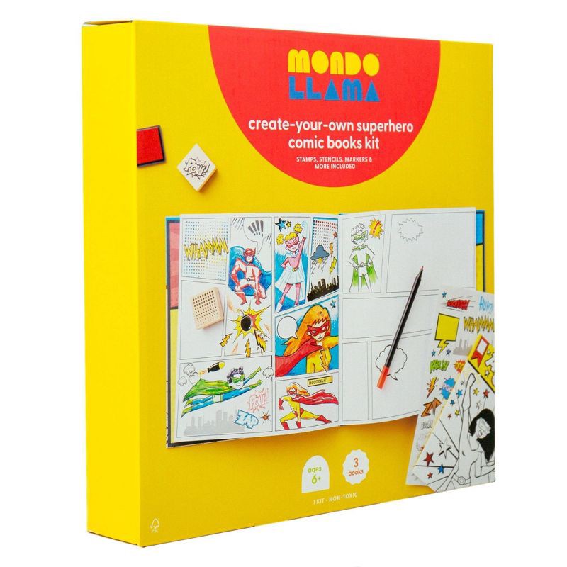 slide 3 of 7, Create-Your-Own Superhero Comic Books Kit - Mondo Llama™: DIY Art Kit for Designing Superhero Comics, Includes Markers & Stickers, 1 ct