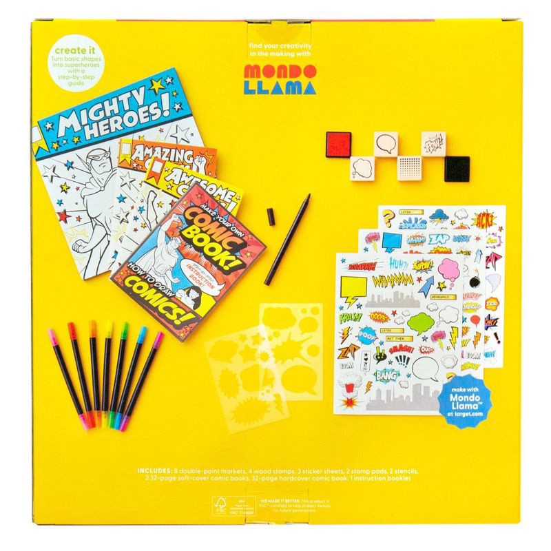 slide 4 of 7, Create-Your-Own Superhero Comic Books Kit - Mondo Llama™: DIY Art Kit for Designing Superhero Comics, Includes Markers & Stickers, 1 ct