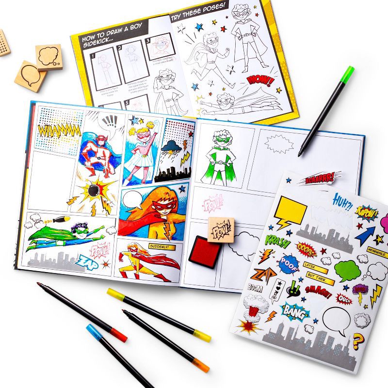 slide 5 of 7, Create-Your-Own Superhero Comic Books Kit - Mondo Llama™: DIY Art Kit for Designing Superhero Comics, Includes Markers & Stickers, 1 ct
