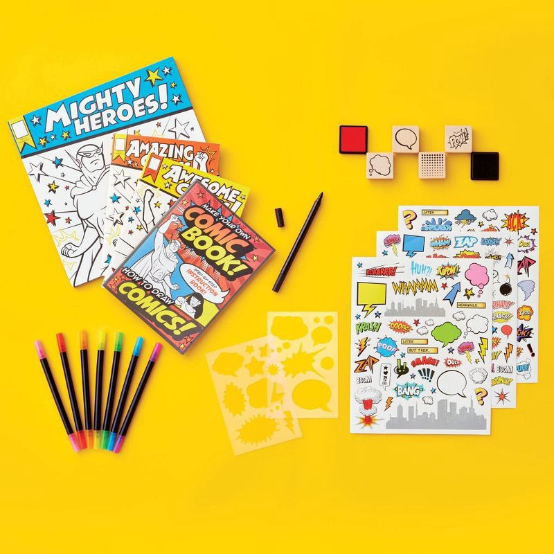 slide 6 of 7, Create-Your-Own Superhero Comic Books Kit - Mondo Llama™: DIY Art Kit for Designing Superhero Comics, Includes Markers & Stickers, 1 ct