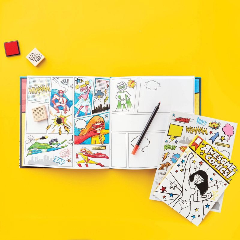 slide 7 of 7, Create-Your-Own Superhero Comic Books Kit - Mondo Llama™: DIY Art Kit for Designing Superhero Comics, Includes Markers & Stickers, 1 ct