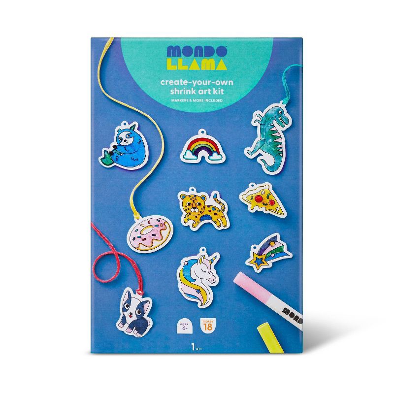 slide 1 of 4, Create-Your-Own Shrink Art Kit - Mondo Llama™: DIY Craft Activity, Includes Markers, Ages 6+, 15 Pieces, Plastic Material, 15 ct